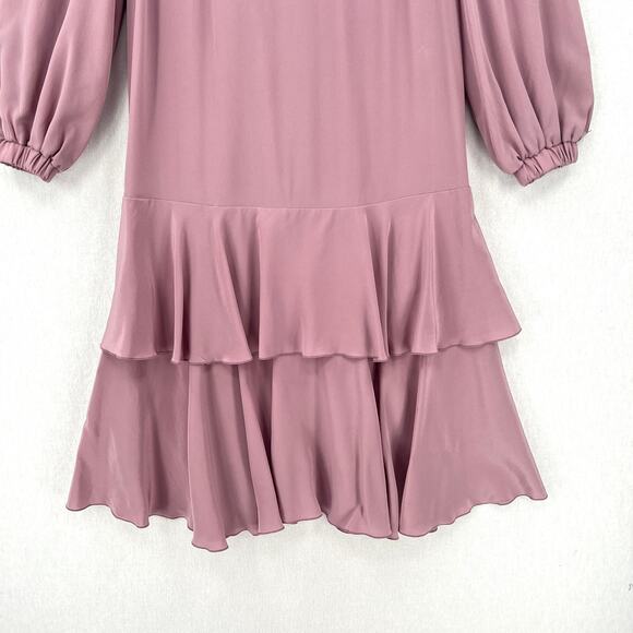 ANNA MASON Dress Womens US 4 Mauve Rose Silk Long Sleeve Dropped Waist Ruffle - Picture 6 of 16